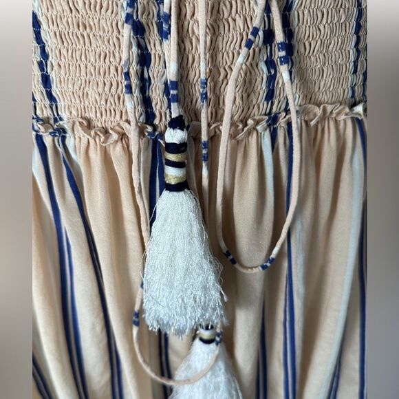 HEMANT & NANDITA Sand Tan Nautical Striped Silk Drawstring Mini Skirt - Picture 8 of 11